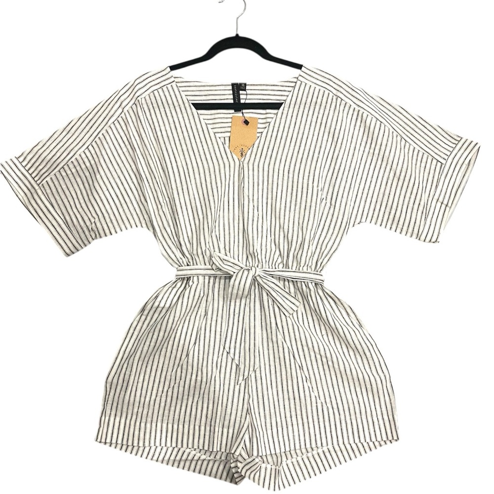 Knot Sisters Sarah Striped White and Black Romper